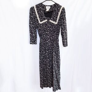 Vintage Jody California Floral Prairie Midi Dress Womens 5 Sailor Collar Modest